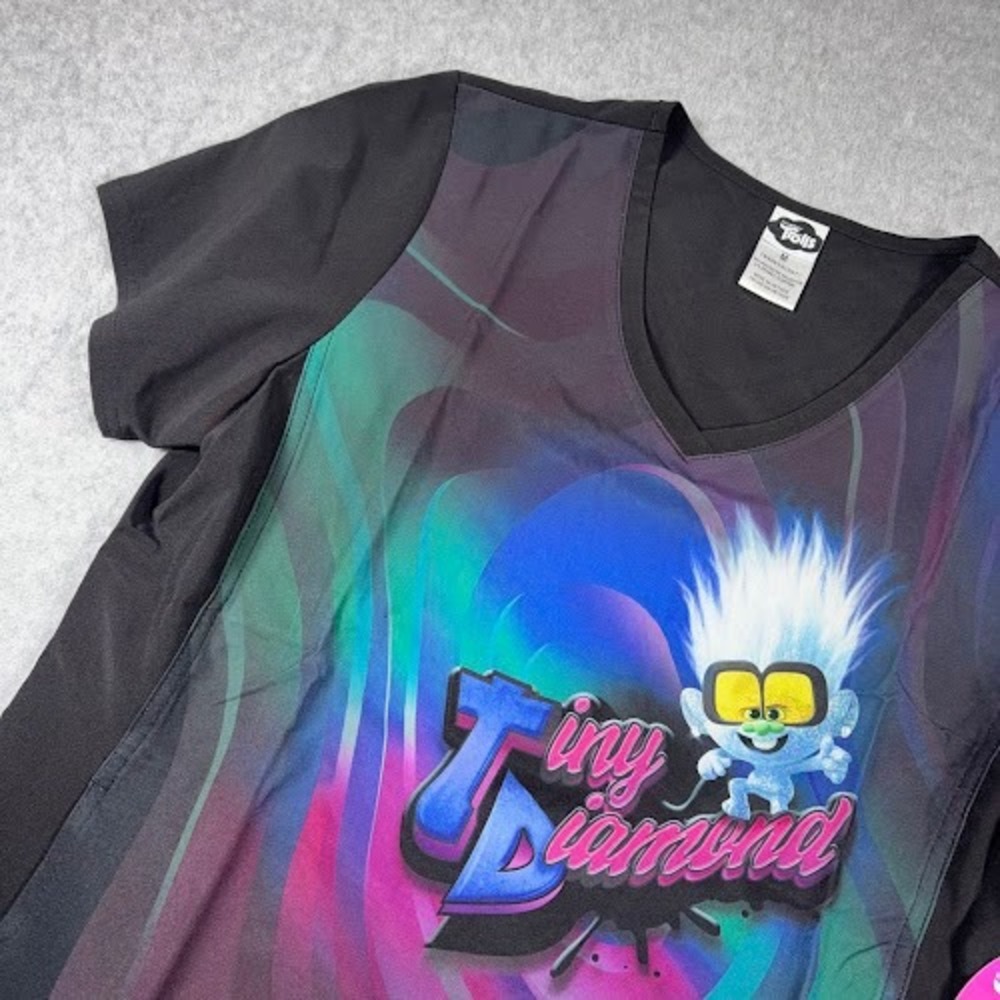 Trolls Tiny Diamond Scrub Top‎ Medium Cherokee Tooniforms V Neck NWT NEW